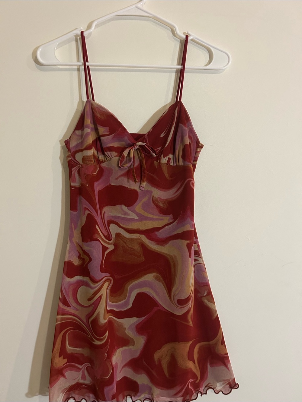 Urban Outfitters Red Marble Slip Dress with Swirl Print
